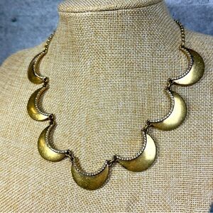 J. Crew scalloped gold tone matte finish necklace trimmed with clear rhinestones